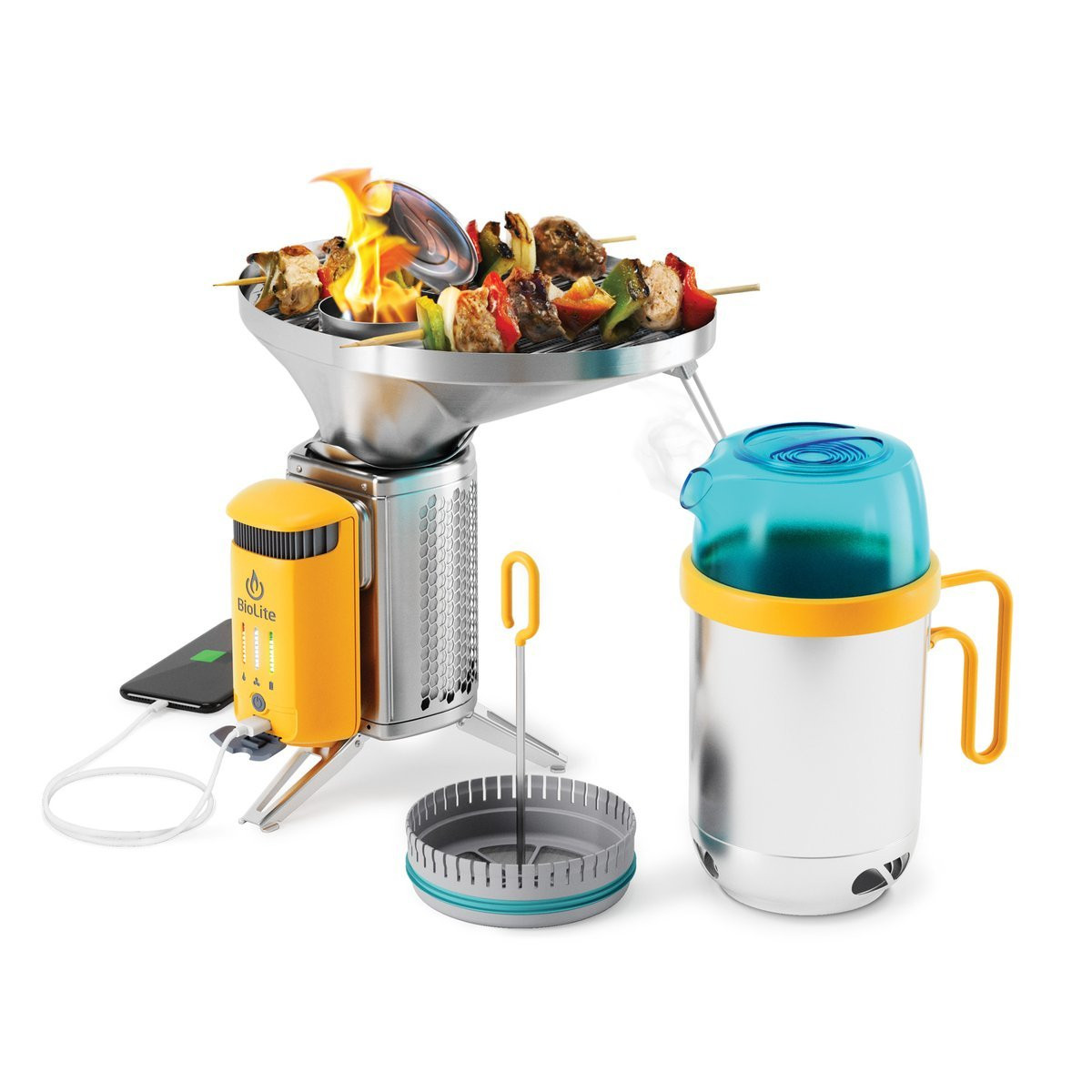 Kit de cuisine de camping avec bouilloire, batterie de cuisine pour 3 à 4  personnes, portable en acier inoxydable pour camping, randonnée, cuisine en